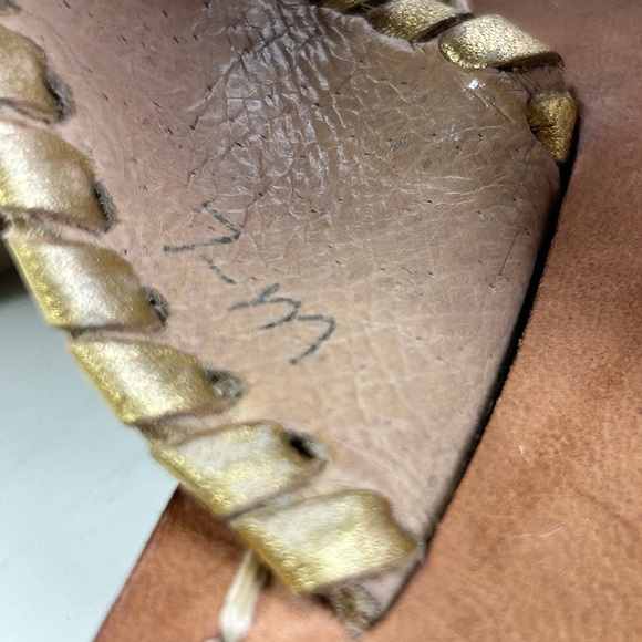 Jack Rogers Womens 7 Westport Navajo Glazed Biscuit Gold Flats Whipstitch sandal - Picture 5 of 8